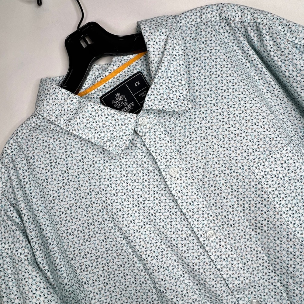 Rugby University Geometric Button Down Mens 4X Short Sleeve Cotton Preppy Cool